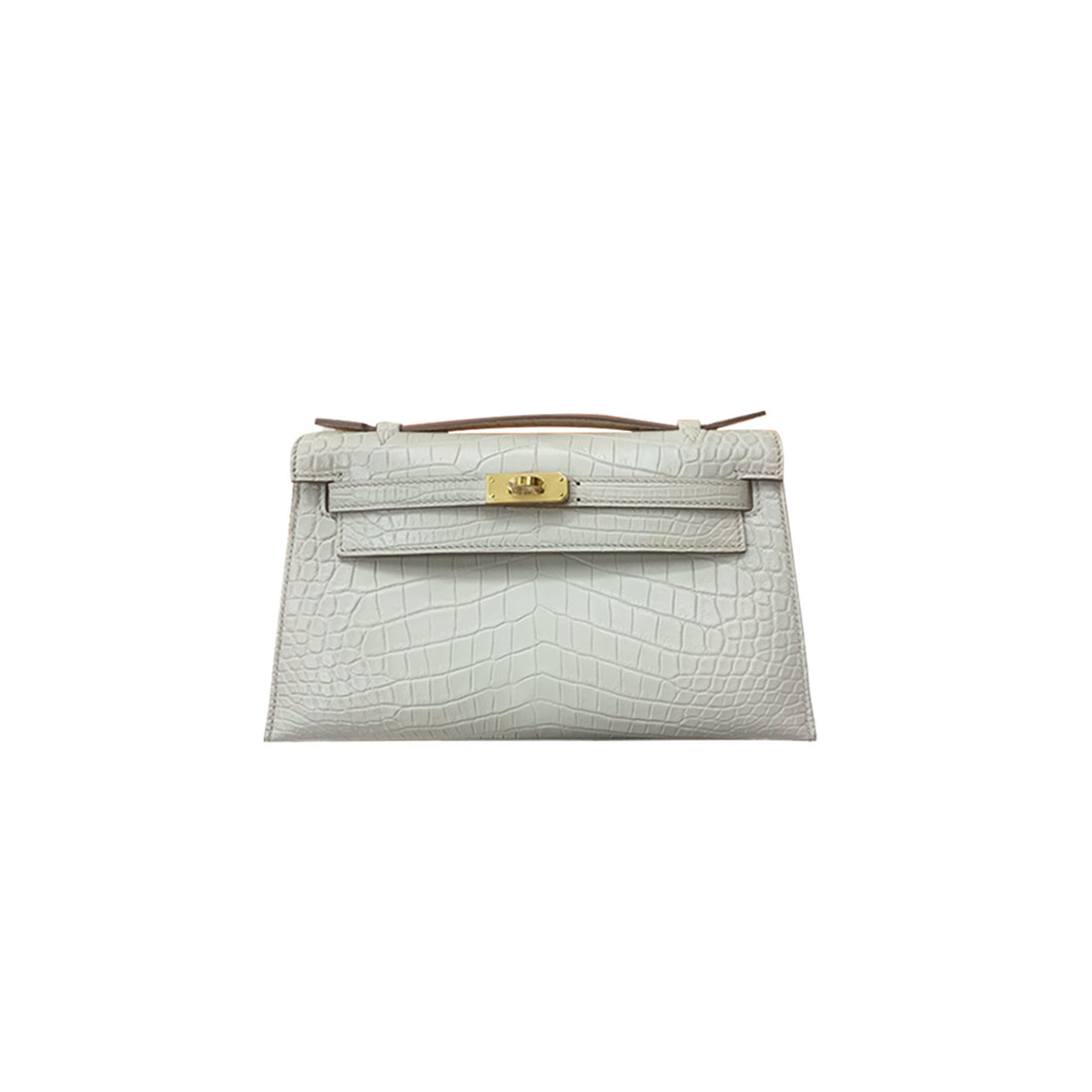 HERMÈS MASTER KELLY MINI CROCODILE MILKSHAKE PLATINUM BUCKLE (22*14*7cm)